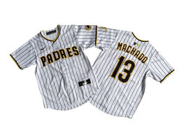 Nike San Diego Padres #13 Manny Machado White stripe Limited Authentic Stitched MLB Jersey