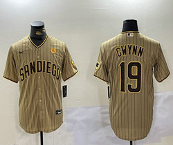 Nike San Diego Padres #19 Tony Gwynn Brown Brown stripe PS patch Game Authentic Stitched MLB Jersey