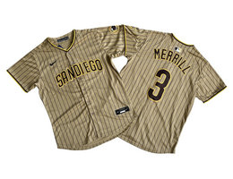 Nike San Diego Padres #3 Jackson Merrill Brown stripe Limited Authentic Stitched MLB Jersey