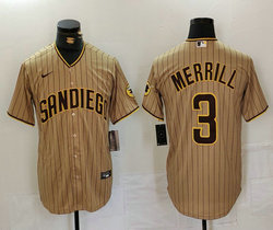 Nike San Diego Padres #3 Jackson Merrill Brown Stripe Game Authentic Stitched MLB Jersey