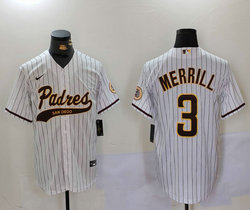 Nike San Diego Padres #3 Jackson Merrill White Stripe Joint Authentic Stitched baseball jersey