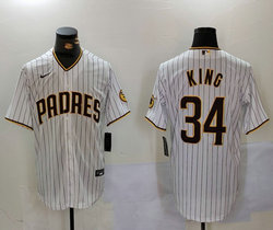 Nike San Diego Padres #34 Michael King White Stripe Game Authentic Stitched MLB Jersey