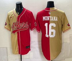 Nike San Francisco 49ers #16 Joe Montana Red and Gold Authentic Stitched baseball jersey