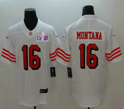 Nike San Francisco 49ers #16 Joe Montana White have the black outline  With 2024 Super Bowl (LVIII ) patch Jersey