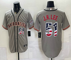 Nike San Francisco Giants #51 Jung Hoo Lee Gray 250 Fourth Of July Stadium no name Jersey