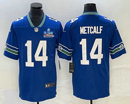 Nike Seattle Seahawks #14 DK Metcalf Blue Throwback Super Bowl LX 60 Patch Jersey