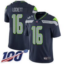 Nike Seattle Seahawks #16 Tyler Lockett With NFL 100th Season Patch Blue Vapor Untouchable Authentic stitched NFL jersey