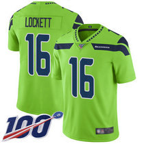 Nike Seattle Seahawks #16 Tyler Lockett With NFL 100th Season Patch Green Rush Authentic Stitched NFL Jersey