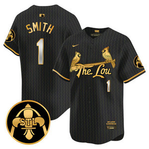 Nike St.Louis Cardinals #1 Ozzie Smith Black 2024 City Gold Name Game Authentic stitched MLB jersey