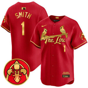 Nike St.Louis Cardinals #1 Ozzie Smith Red 2024 City Gold Name Game Authentic stitched MLB jersey