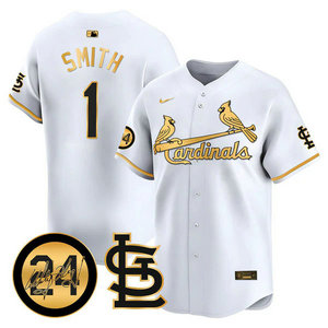 Nike St.Louis Cardinals #1 Ozzie Smith White 2024 Memorial Gold Name Authentic stitched MLB jersey