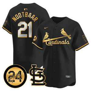 Nike St.Louis Cardinals #21 Lars Nootbaar Black 2024 Memorial Gold Name Authentic stitched MLB jersey