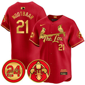 Nike St.Louis Cardinals #21 Lars Nootbaar Red 2024 City 24 Gold Name Game Authentic stitched MLB jersey