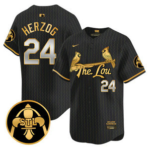 Nike St.Louis Cardinals #24 Whitey Herzog Black 2024 City Gold Name Game Authentic stitched MLB jersey