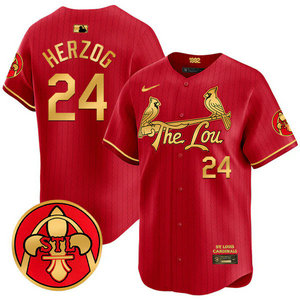 Nike St.Louis Cardinals #24 Whitey Herzog Red 2024 City Gold Name Game Authentic stitched MLB jersey