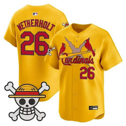 Nike St.Louis Cardinals X One Piece #26 JJ Wetherholt Gold Premier Baseball Jersey