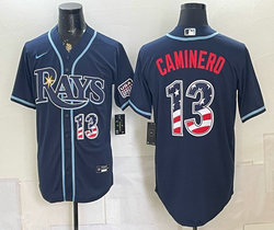 Nike Tampa Bay Rays #13 Junior Caminero Navy 250 Fourth Of July Stadium no name Jersey