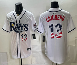 Nike Tampa Bay Rays #13 Junior Caminero White 250 Fourth Of July Stadium no name Jersey