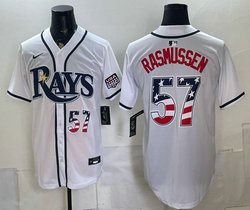 Nike Tampa Bay Rays #57 Drew Rasmussen White 250 Fourth Of July Stadium no name Jersey