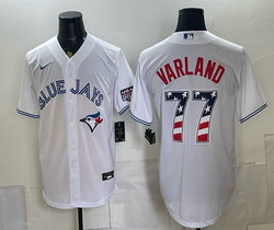 Nike Toronto Blue Jays #77 Louis Varland White 250 Fourth Of July Stadium no name Jersey