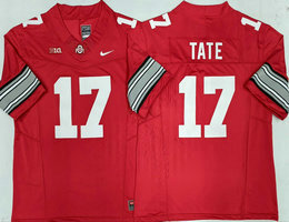 Ohio State Buckeyes #17 Carnell Tate Red sleeves with grey Authentic Stitched NCAA Jersey