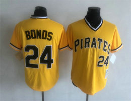 Pittsburgh Pirates #24 Barry Bonds Gold Pullover Throwback Authentic stitched MLB jersey
