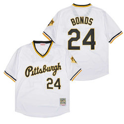 Pittsburgh Pirates #24 Barry Bonds White Pullover Throwback Authentic Stitched MLB Jersey