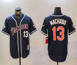San Diego Padres #13 Manny Machado Navy Blue Pullover Throwback Stitched MLB Jersey