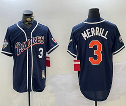 San Diego Padres #3 Jackson Merrill Navy Throwback Authentic Stitched MLB jersey