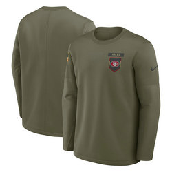 San Francisco 49ers Olive 2025 Salute To Service Sideline Coaches Therma-FIT Long Sleeve Shirt