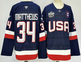 USA #34 Auston Matthews Navy 2025 4 Nations Face-Off Stitched Jersey