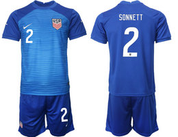 United States #2 SONNETT Away 2022 World Cup National Soccer Jersey