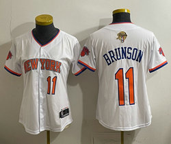 Women's New York Knicks #11 Jalen Brunson White With Finals Baseball Jersey