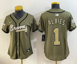 Women's Nike Atlanta Braves #1 Ozzie Albies Olive 2026 Armed Forces Day Jersey