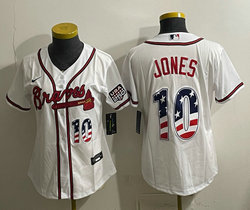 Women's Nike Atlanta Braves #10 Chipper Jones White 250 Fourth Of July Stadium Jersey