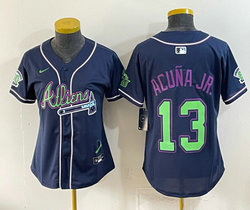 Women's Nike Atlanta Braves #13 Ronald Acuna Jr Navy Galaxy With Outkast and 60 Patch Baseball Jersey