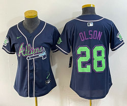 Women's Nike Atlanta Braves #28 Matt Olson Navy Galaxy With Outkast and 60 Patch Baseball Jersey