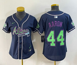 Women's Nike Atlanta Braves #44 Hank Aaron Navy Galaxy With Outkast and 60 Patch Baseball Jersey
