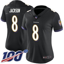 Women's Nike Baltimore Ravens #8 Lamar Jackson 100th Season Black Vapor Untouchable Authentic stitched NFL jersey