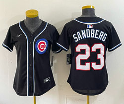 Women's Nike Chicago Cubs #23 Ryne Sandberg Black Out Style Jersey
