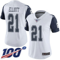 Women's Nike Dallas Cowboys #21 Ezekiel Elliott 100th Season White Rush NFL Jersey