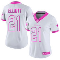 Women's Nike Dallas Cowboys #21 Ezekiel Elliott Limited White Pink Rush Fashion NFL Jersey