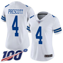 Women's Nike Dallas Cowboys #4 Dak Prescott 100th Season White Vapor Untouchable Authentic Stitched NFL Jersey