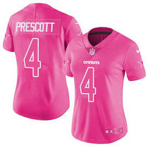 Women's Nike Dallas Cowboys #4 Dak Prescott Pink Rush Fashion Authentic stitched NFL jersey