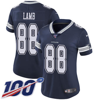 Women's Nike Dallas Cowboys #88 CeeDee Lamb 100th Season Blue Vapor Untouchable NFL Jersey