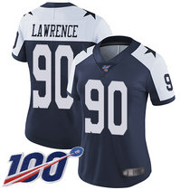 Women's Nike Dallas Cowboys #90 Demarcus Lawrence 100th Season Blue Thanksgiving Vapor Untouchable Authentic Stitched NFL Jersey