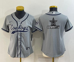 Women's Nike Dallas Cowboys Blank Gray Joint Big Logo Authentic Stitched baseball jersey