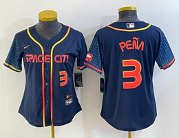 Women's Nike Houston Astros #3 Jeremy Pena Blue City #3 on front Authentic Stitched MLB Jersey
