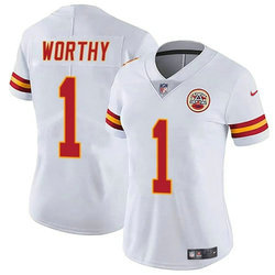Women's Nike Kansas City Chiefs #1 Xavier Worthy White 2024 Draft Football Jersey