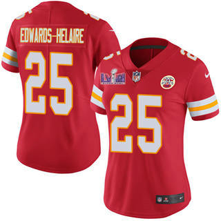 Women's Nike Kansas City Chiefs #25 Clyde Edwards-Helaire Red Vapor Untouchable With 2024 Super Bowl (LVIII ) patch Jersey